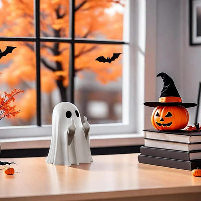 Halloween Ghost Figurine – Spooky Resin Middle Finger Ghost | Cute & Edgy Halloween Decor for Porch, Home & Parties