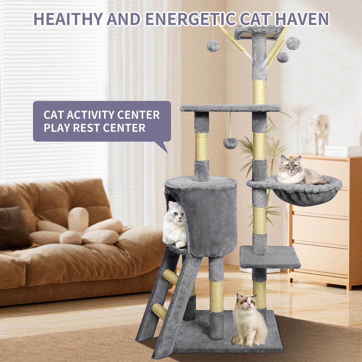  Large cat tree in modern living room setting