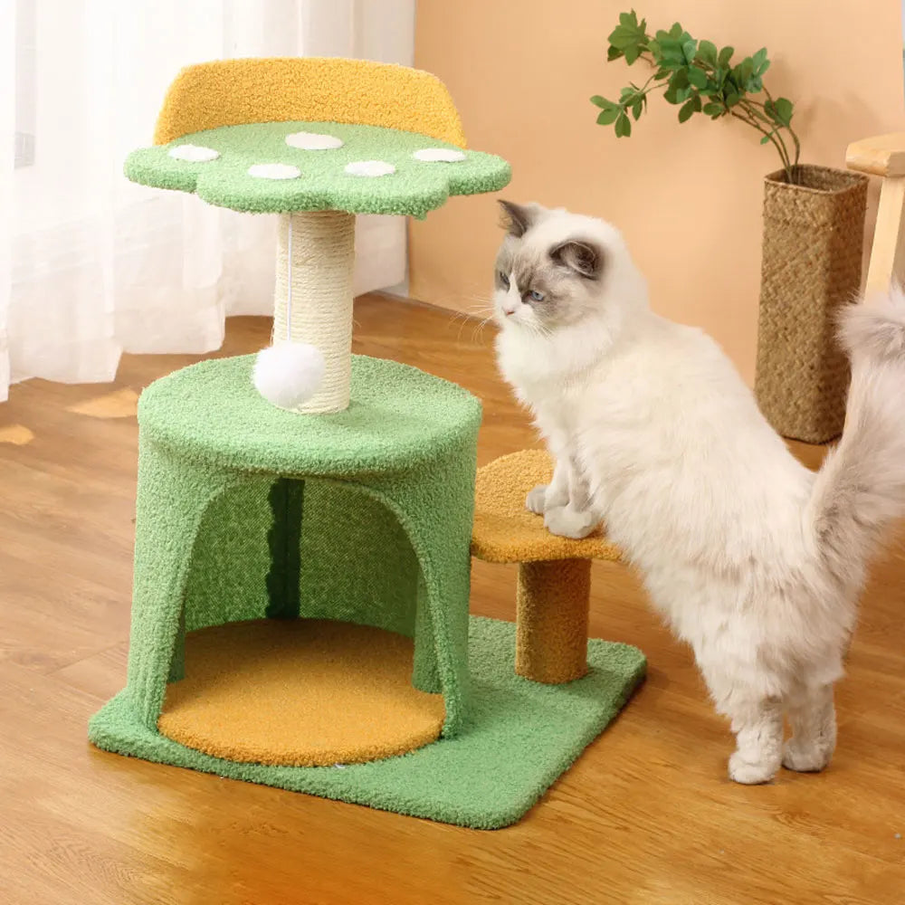 Voltsify Cat Tree with Sisal Scratching Post, Hanging Ball Toy & Sturdy Wide Base – Durable Wooden Cat Scratcher