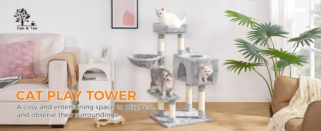 96cm Premium Cat Tree Tower - 6 Sisal Scratching Posts, Large Perch & Cozy Condo for Indoor/Large Cats