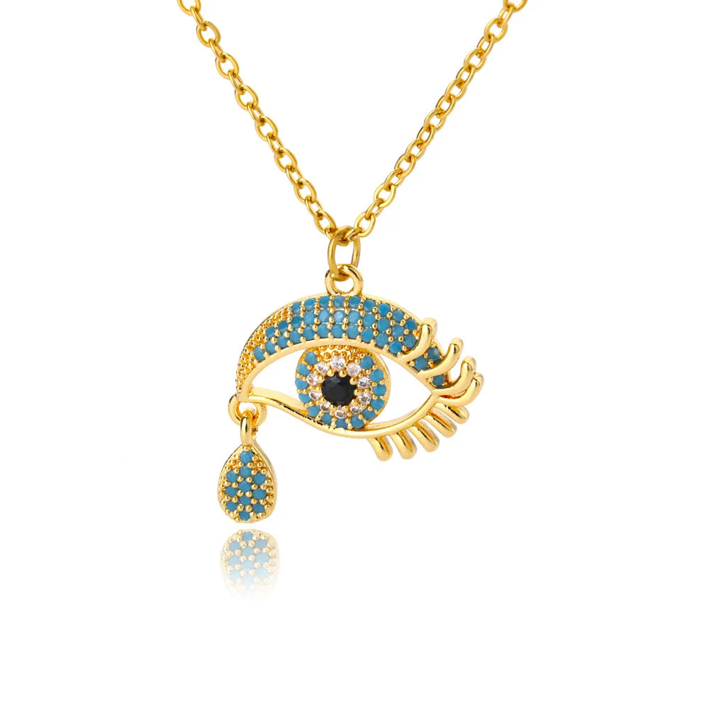 Zircon Blue Evil Eye Necklace for Women Gold Color Stainless Steel Necklace Lucky Turkish Eye Pendants Chain Jewelry Gift Collar