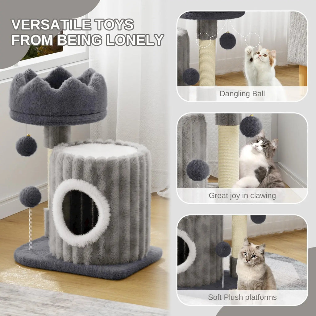 Small Cat Tree 53cm - Scratching Post, Cave & Perch Tower