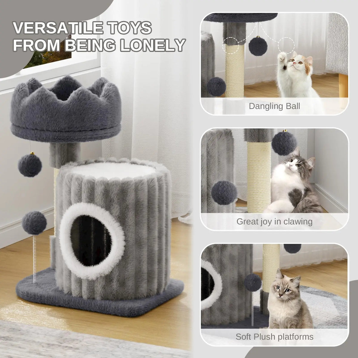 Small Cat Tree 53cm - Scratching Post, Cave & Perch Tower