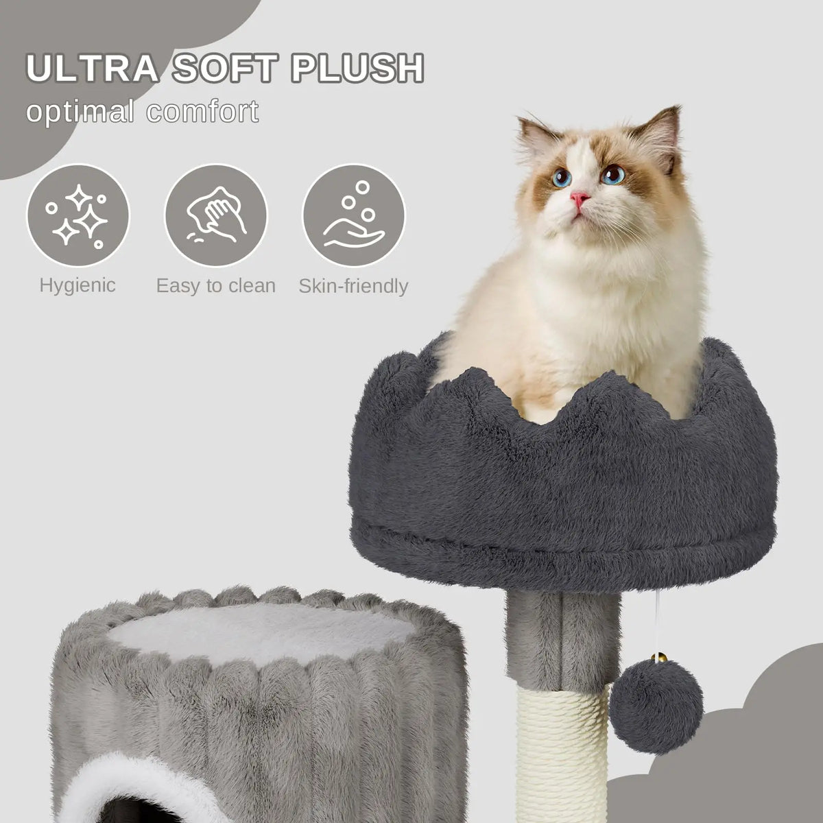 Small Cat Tree 53cm - Scratching Post, Cave & Perch Tower