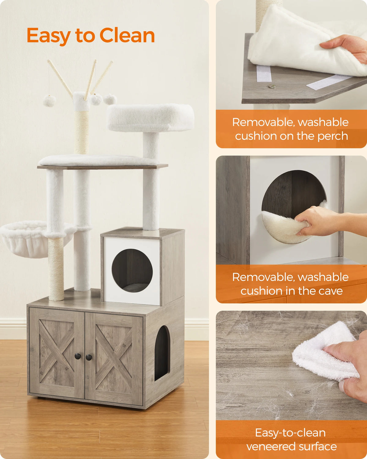 Feandrea WoodyWonders 2-in-1 Cat Tree with Litter Box Enclosure (Modern Cat Tower)