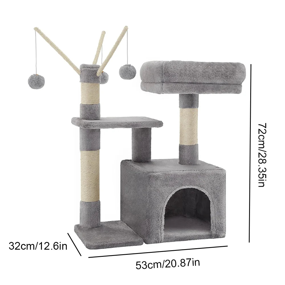 72cm Multi-Level Cat Tree Tower with Cozy Condo, Scratching Posts & Perch - Premium Climbing Frame for Indoor Cats