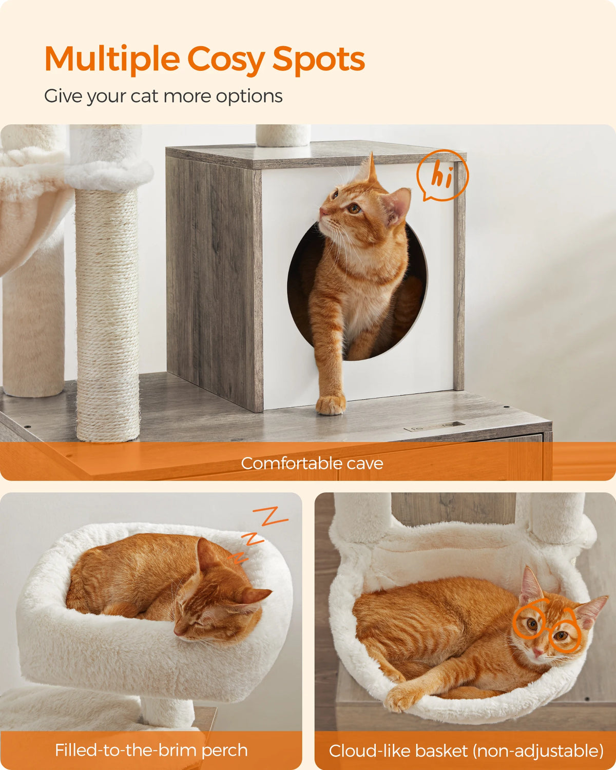 Feandrea WoodyWonders 2-in-1 Cat Tree with Litter Box Enclosure (Modern Cat Tower)