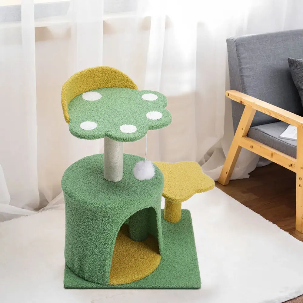 Voltsify Cat Tree with Sisal Scratching Post, Hanging Ball Toy & Sturdy Wide Base – Durable Wooden Cat Scratcher