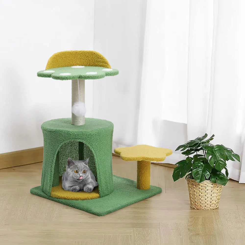 Voltsify Cat Tree with Sisal Scratching Post, Hanging Ball Toy & Sturdy Wide Base – Durable Wooden Cat Scratcher