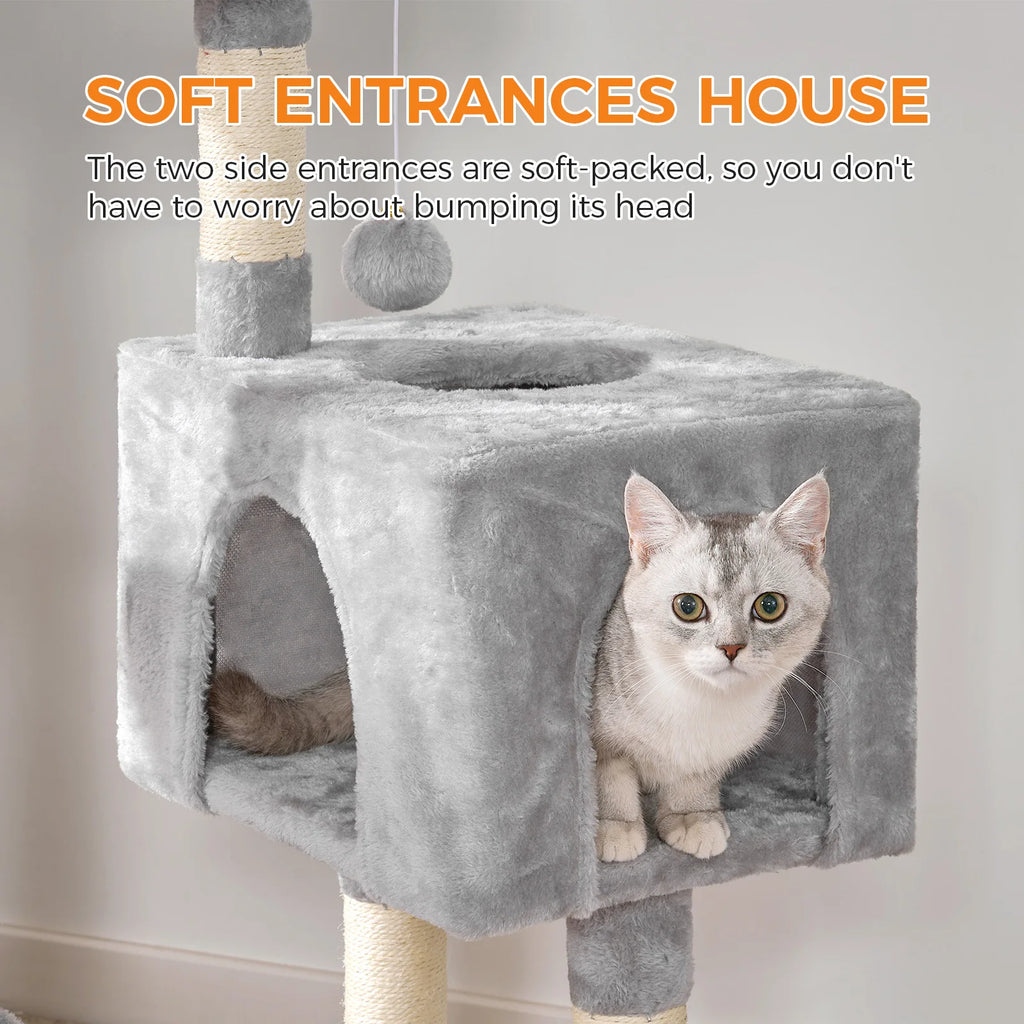 96cm Premium Cat Tree Tower - 6 Sisal Scratching Posts, Large Perch & Cozy Condo for Indoor/Large Cats
