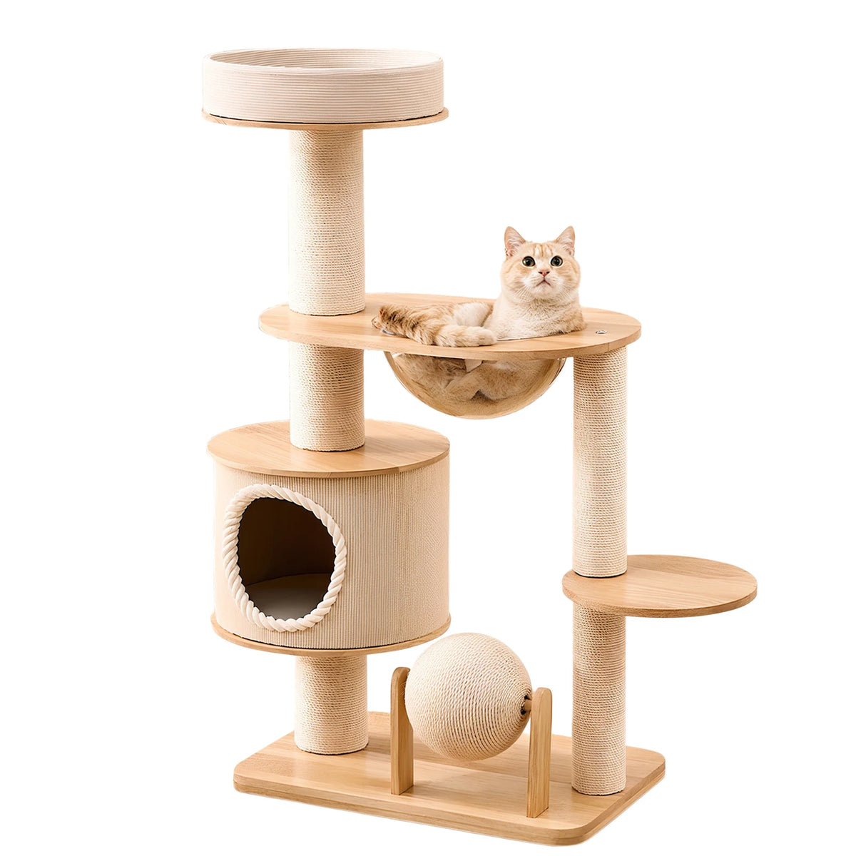 Cat Tree for Large Cats - 5 Tier Heavy Duty Cat Tower with XXL Hammock, Sisal Scratching Posts & Multi-Level Platforms | Indoor Cat Climbing Furniture - front view