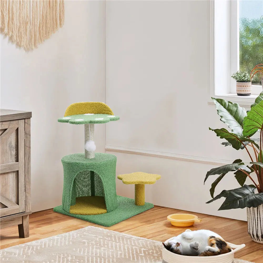 Voltsify Cat Tree with Sisal Scratching Post, Hanging Ball Toy & Sturdy Wide Base – Durable Wooden Cat Scratcher