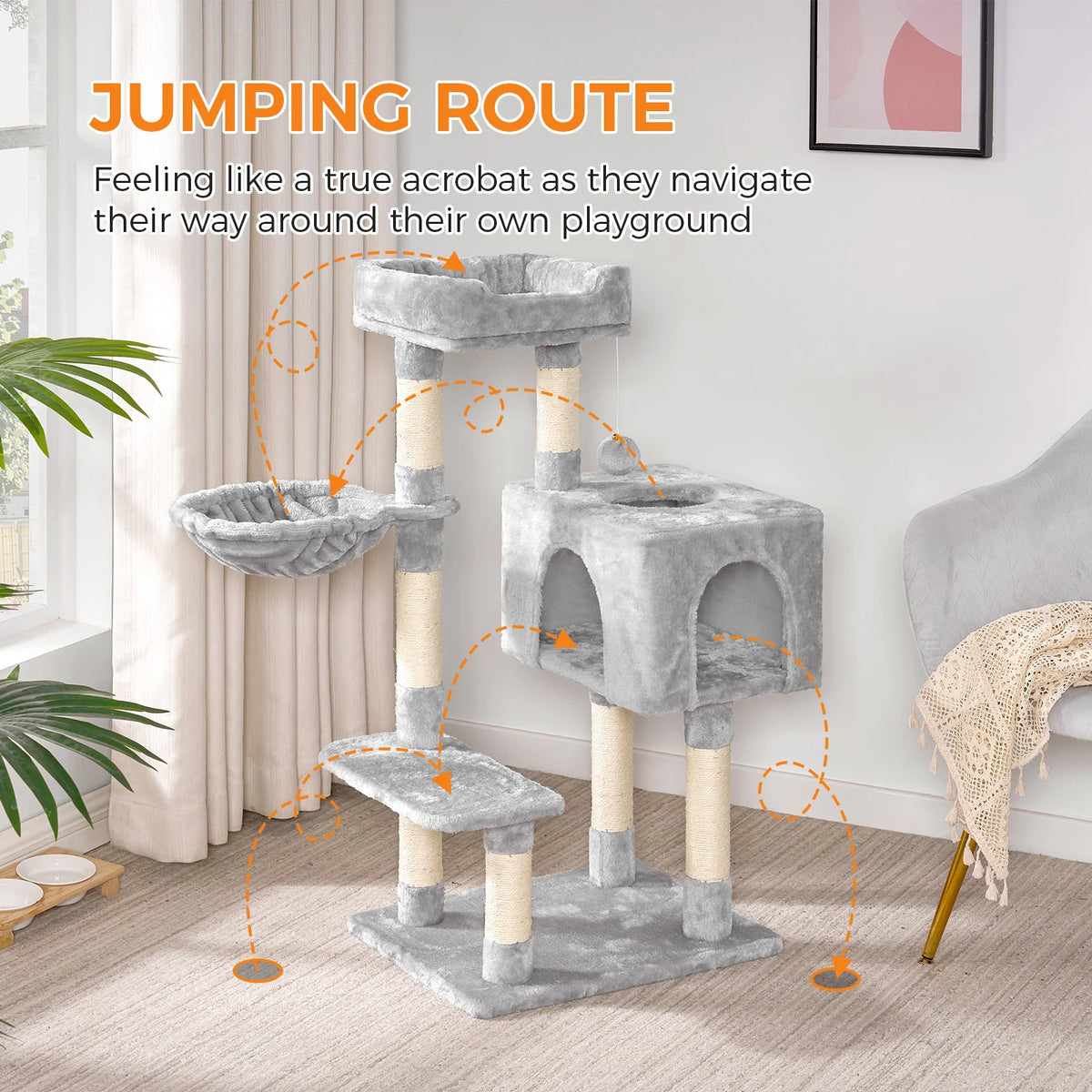 96cm Premium Cat Tree Tower - 6 Sisal Scratching Posts, Large Perch & Cozy Condo for Indoor/Large Cats