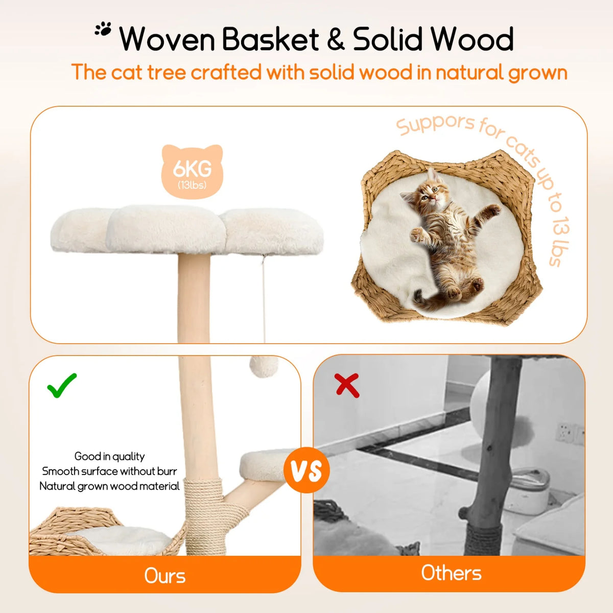 142cm Tall Cat Tree Tower – Large Cat Activity Center with Wicker Basket, Scratching Posts & Cozy Indoor Cat House