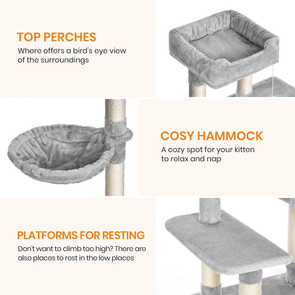 96cm Premium Cat Tree Tower - 6 Sisal Scratching Posts, Large Perch & Cozy Condo for Indoor/Large Cats