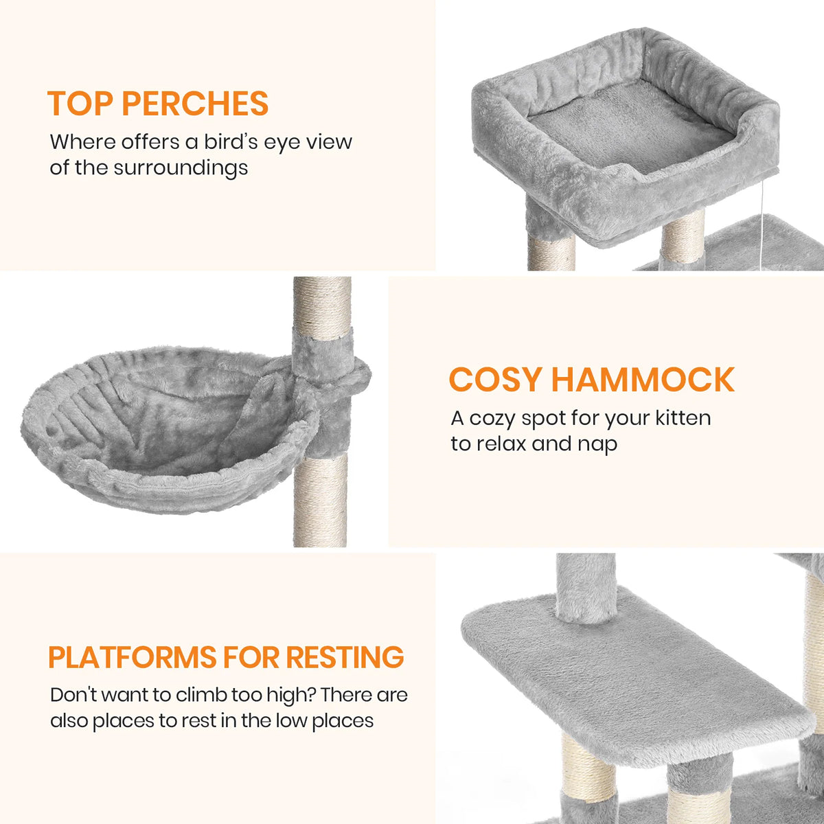 96cm Premium Cat Tree Tower - 6 Sisal Scratching Posts, Large Perch & Cozy Condo for Indoor/Large Cats