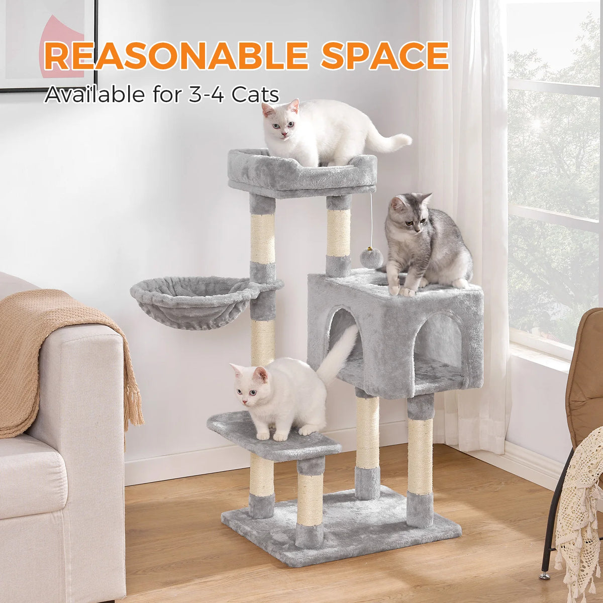 96cm Premium Cat Tree Tower - 6 Sisal Scratching Posts, Large Perch & Cozy Condo for Indoor/Large Cats