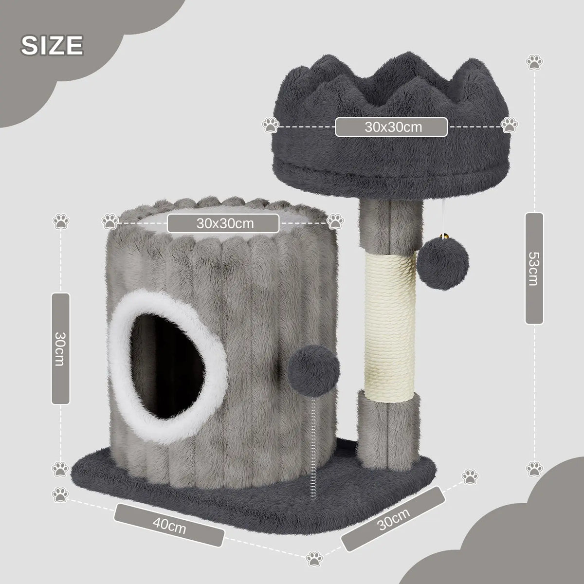 Small Cat Tree 53cm - Scratching Post, Cave & Perch Tower