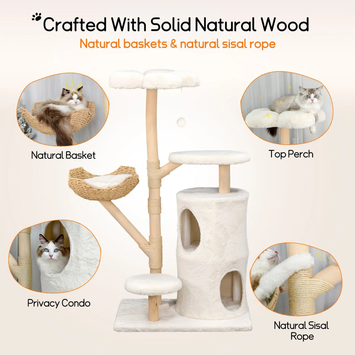 142cm Tall Cat Tree Tower – Large Cat Activity Center with Wicker Basket, Scratching Posts & Cozy Indoor Cat House