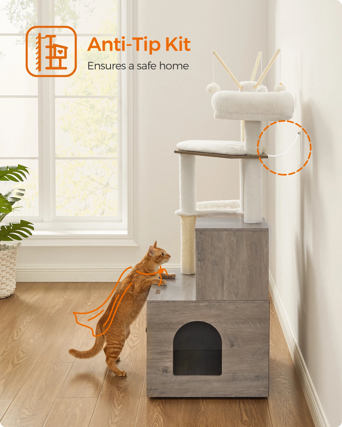 Feandrea WoodyWonders 2-in-1 Cat Tree with Litter Box Enclosure (Modern Cat Tower)