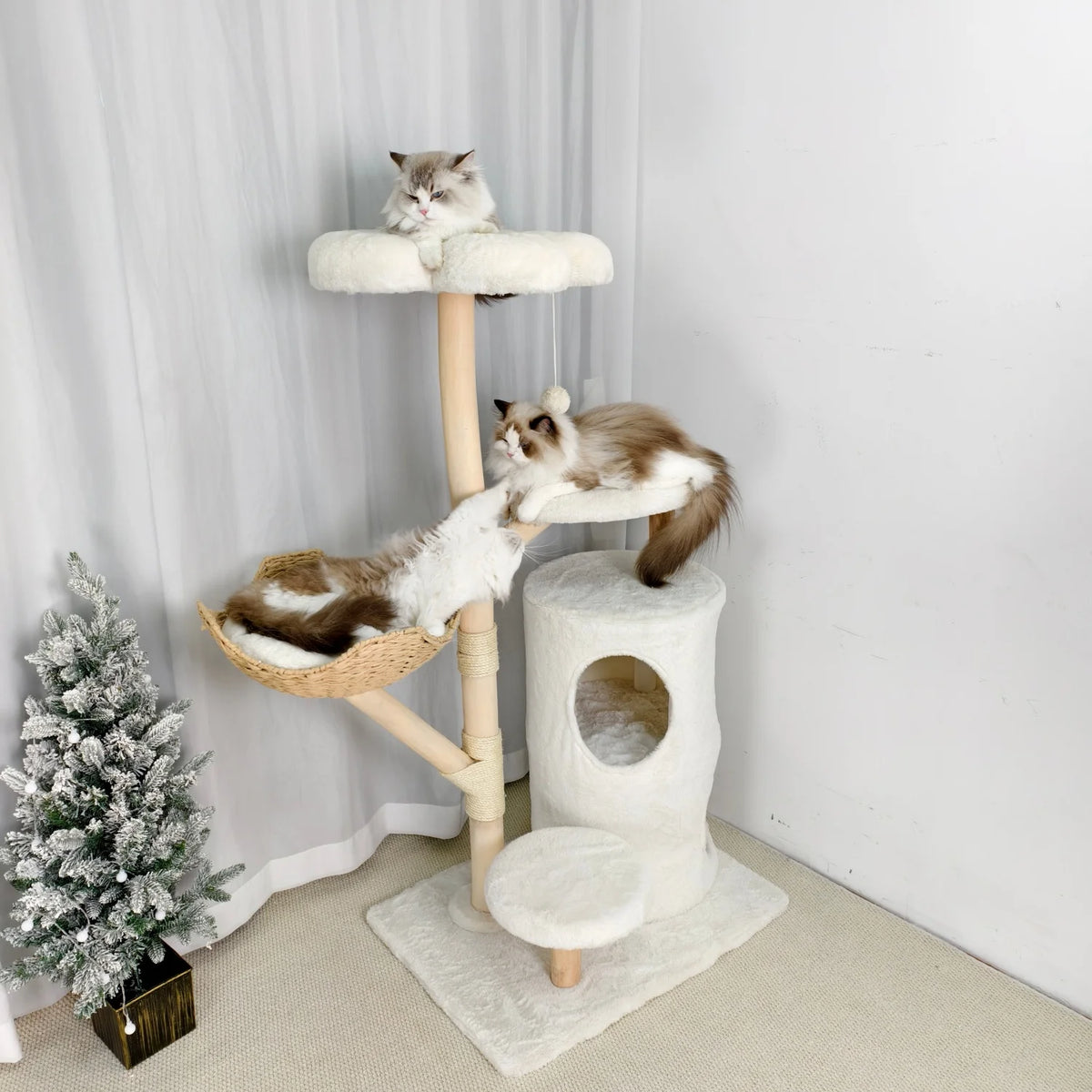 142cm Tall Cat Tree Tower – Large Cat Activity Center with Wicker Basket, Scratching Posts & Cozy Indoor Cat House