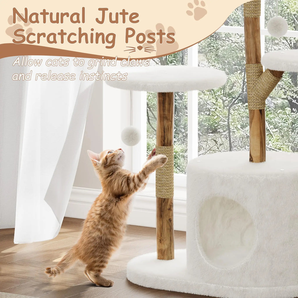 Modern Cat Tree with Real Wood – Wicker Condo & Scratching Post for Indoor Cats