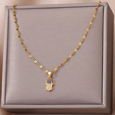 Zircon Blue Evil Eye Necklace for Women Gold Color Stainless Steel Necklace Lucky Turkish Eye Pendants Chain Jewelry Gift Collar