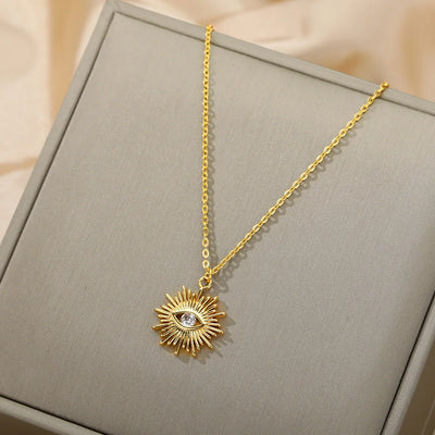 Zircon Blue Evil Eye Necklace for Women Gold Color Stainless Steel Necklace Lucky Turkish Eye Pendants Chain Jewelry Gift Collar