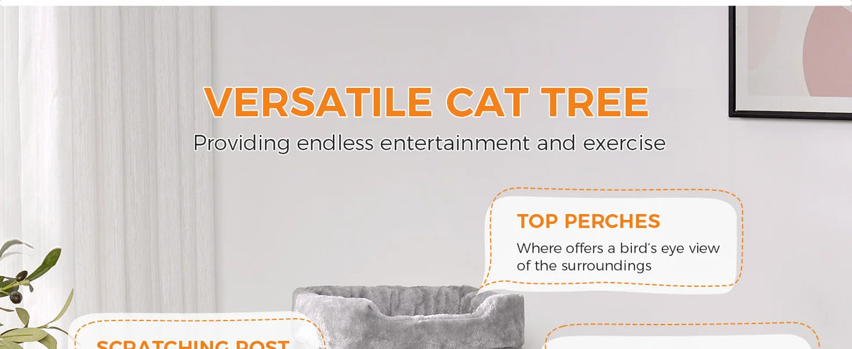 96cm Premium Cat Tree Tower - 6 Sisal Scratching Posts, Large Perch & Cozy Condo for Indoor/Large Cats