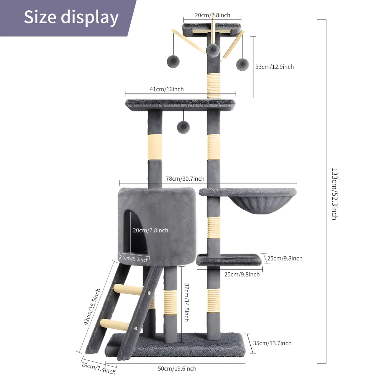  Large cat tree dimensional specifications and measurements