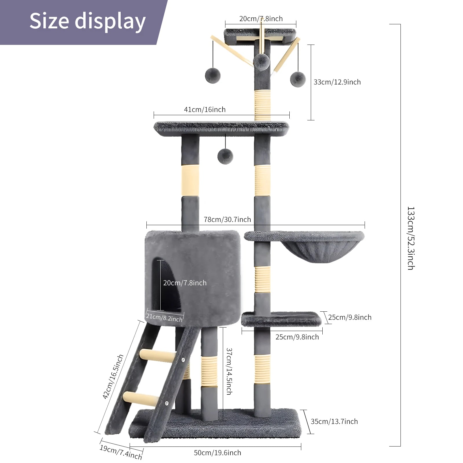  Large cat tree dimensional specifications and measurements Image