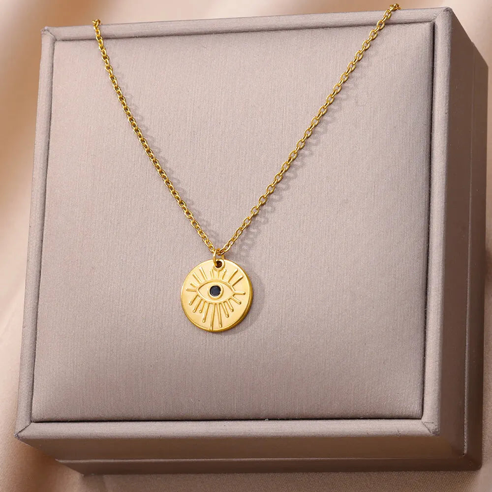Zircon Blue Evil Eye Necklace for Women Gold Color Stainless Steel Necklace Lucky Turkish Eye Pendants Chain Jewelry Gift Collar