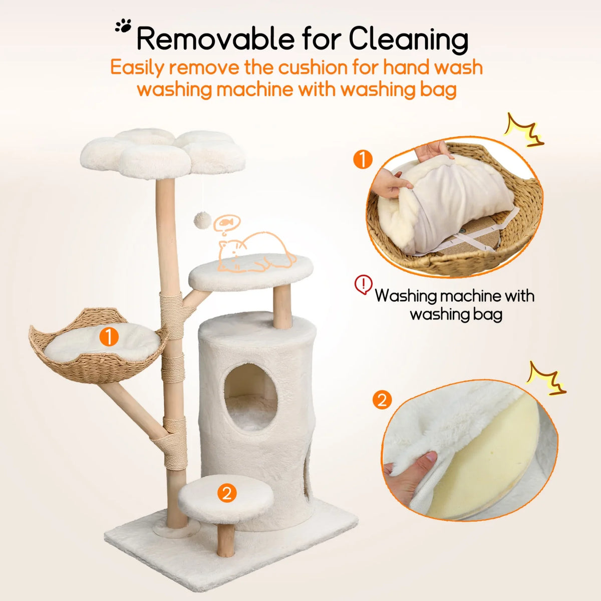 142cm Tall Cat Tree Tower – Large Cat Activity Center with Wicker Basket, Scratching Posts & Cozy Indoor Cat House