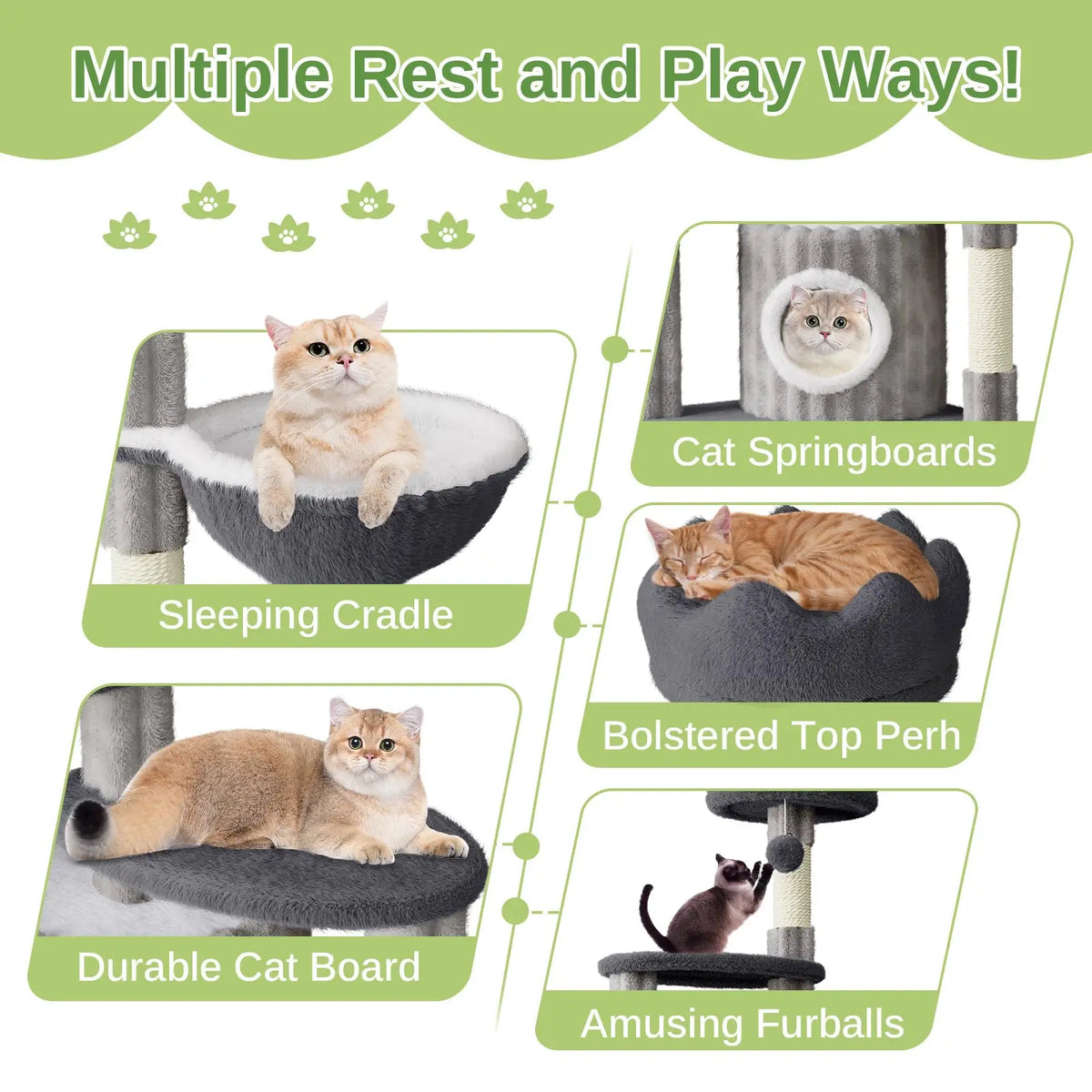 Cat resting in cozy basket on large 162cm tower structure