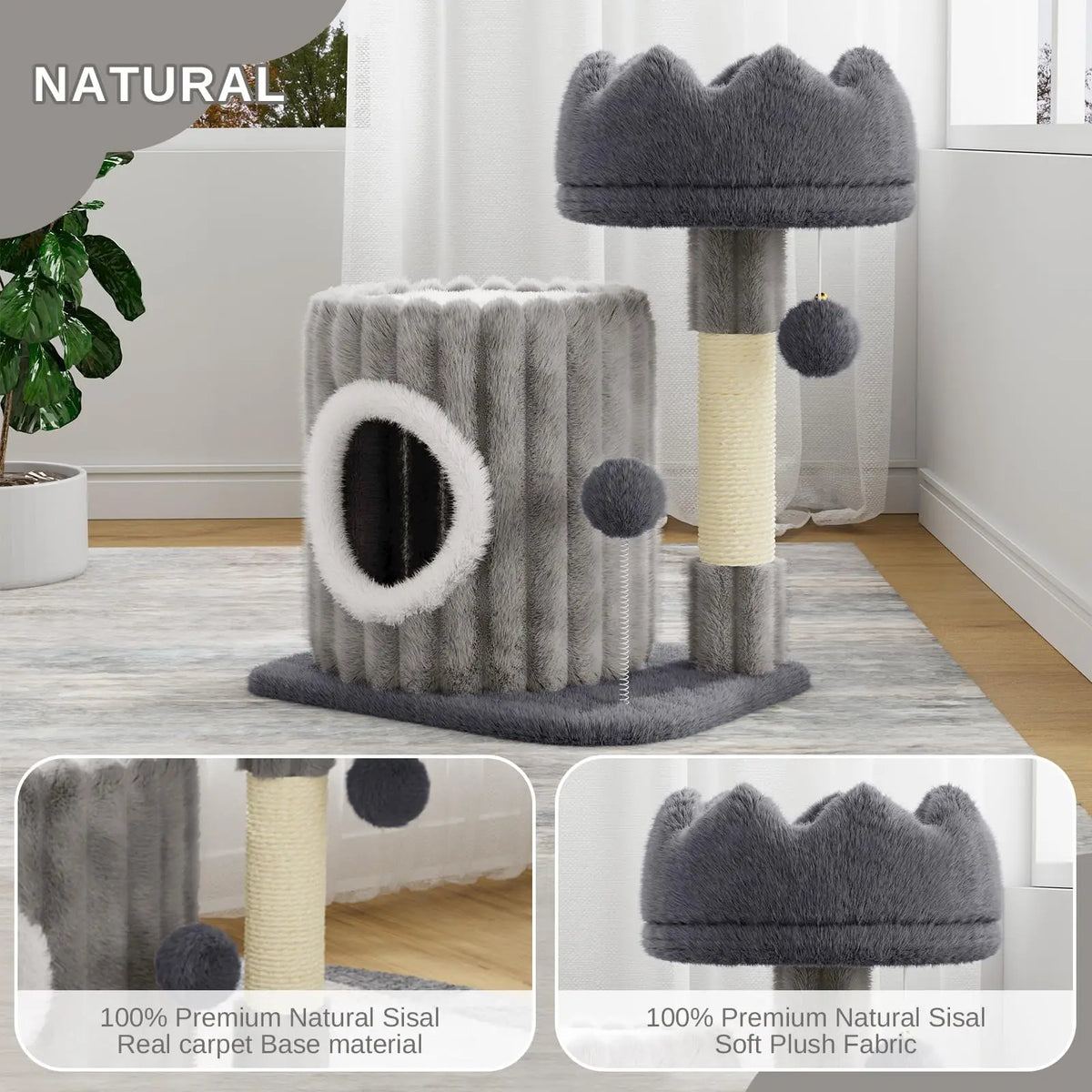 Small Cat Tree 53cm - Scratching Post, Cave & Perch Tower