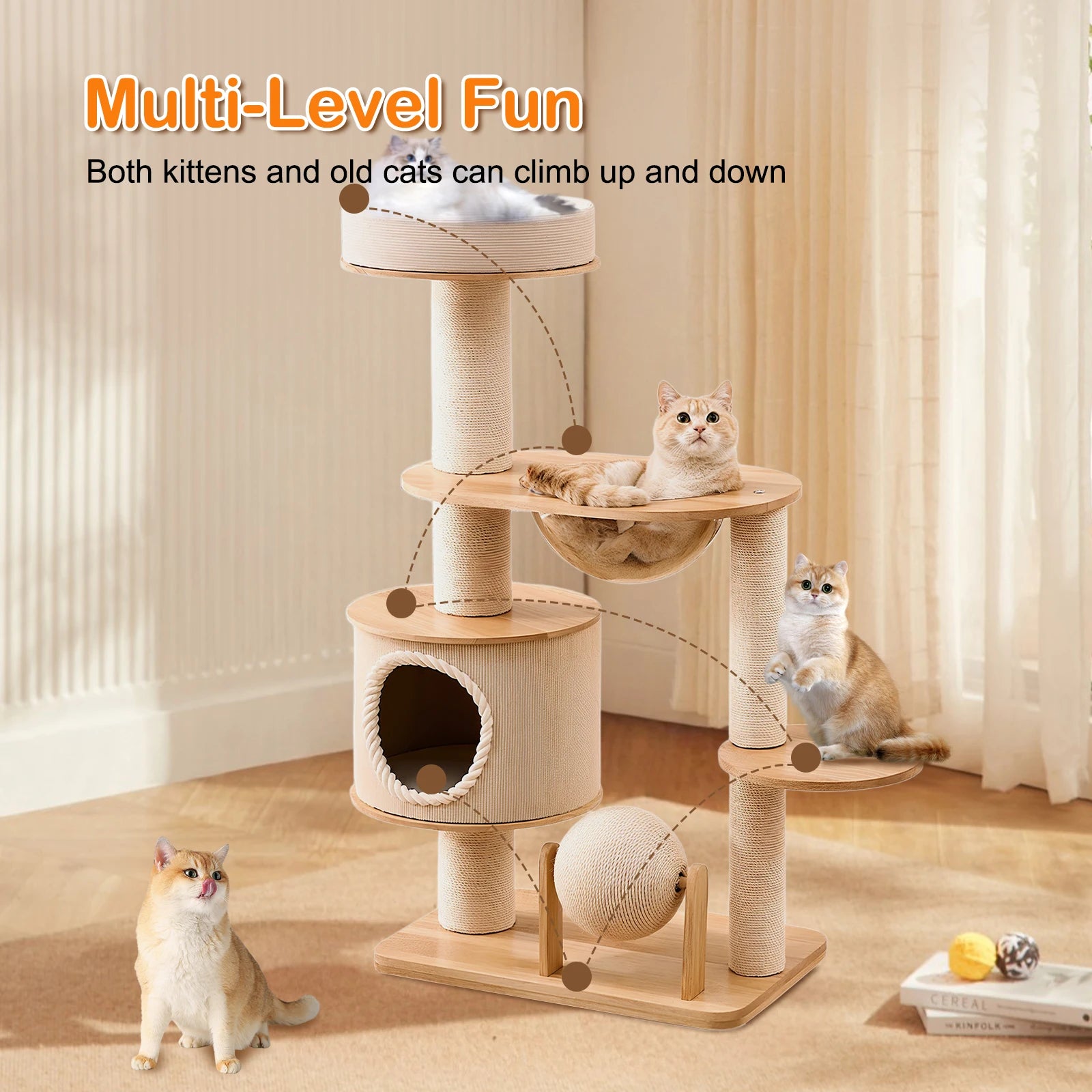 Cat Tree for Large Cats - 5 Tier Heavy Duty Cat Tower with XXL Hammock, Sisal Scratching Posts & Multi-Level Platforms | Indoor Cat Climbing Furniture - composition Image