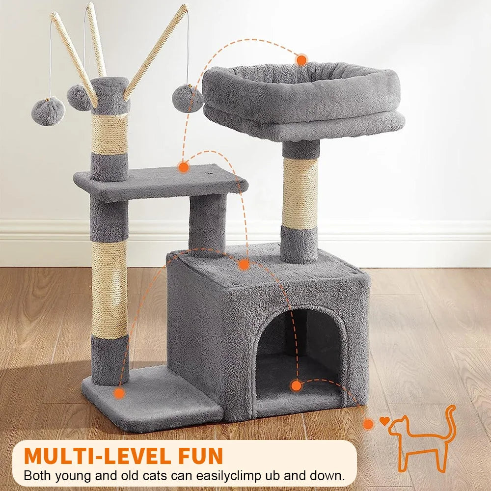 72cm Multi-Level Cat Tree Tower with Cozy Condo, Scratching Posts & Perch - Premium Climbing Frame for Indoor Cats
