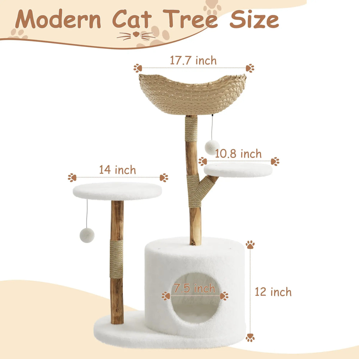 Modern Cat Tree with Real Wood – Wicker Condo & Scratching Post for Indoor Cats