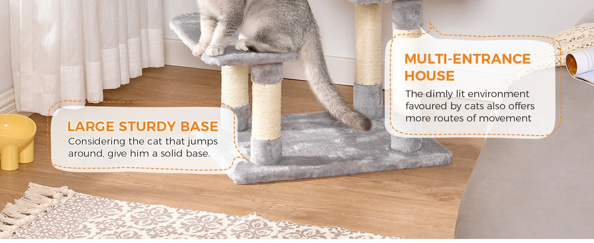 96cm Premium Cat Tree Tower - 6 Sisal Scratching Posts, Large Perch & Cozy Condo for Indoor/Large Cats