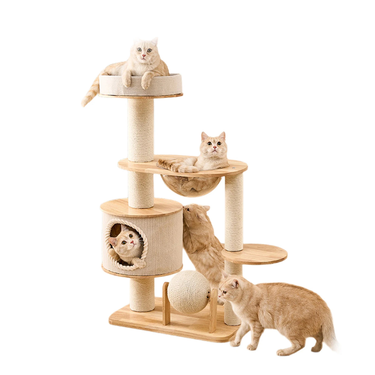Cat Tree for Large Cats - 5 Tier Heavy Duty Cat Tower with XXL Hammock, Sisal Scratching Posts & Multi-Level Platforms | Indoor Cat Climbing Furniture - multi cats play zone