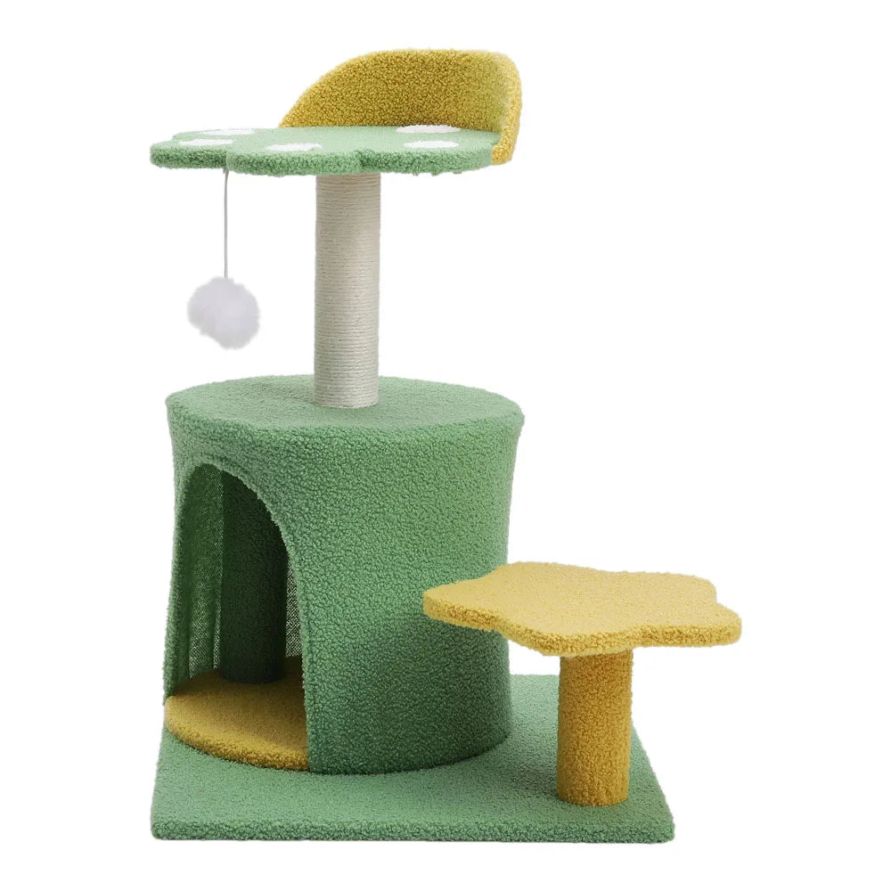 Voltsify Cat Tree with Sisal Scratching Post, Hanging Ball Toy & Sturdy Wide Base – Durable Wooden Cat Scratcher