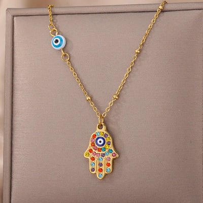Zircon Blue Evil Eye Necklace for Women Gold Color Stainless Steel Necklace Lucky Turkish Eye Pendants Chain Jewelry Gift Collar