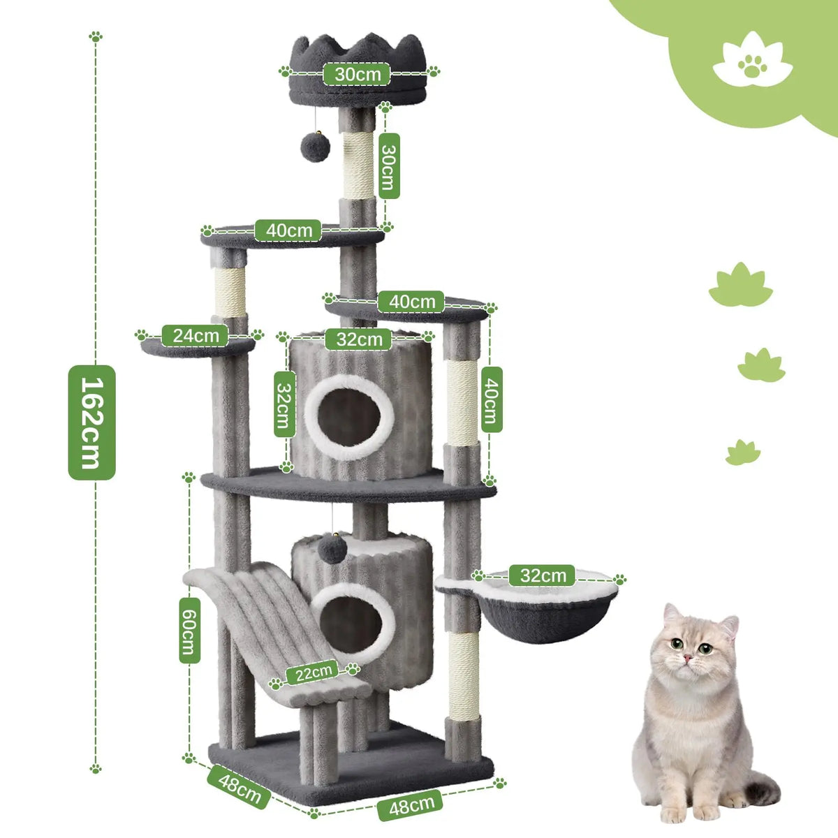Dimensional specifications and measurements of extra tall cat tower