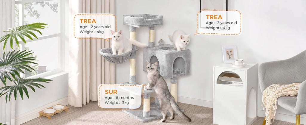 96cm Premium Cat Tree Tower - 6 Sisal Scratching Posts, Large Perch & Cozy Condo for Indoor/Large Cats