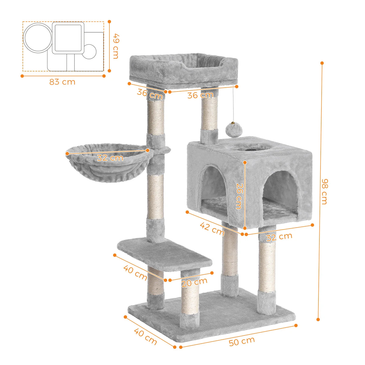 96cm Premium Cat Tree Tower - 6 Sisal Scratching Posts, Large Perch & Cozy Condo for Indoor/Large Cats