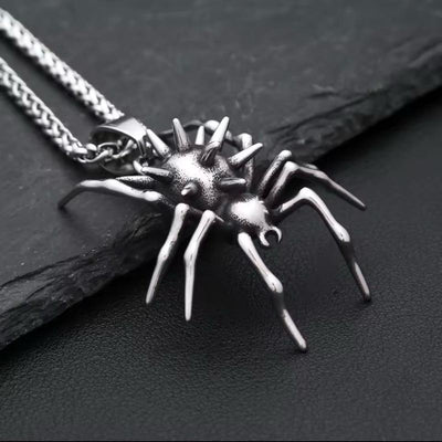 Spike Spider Halloween Necklace - Stainless Steel Necklace, Horror Accessories, Halloween Accessories