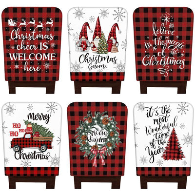 6 Pcs Christmas Chair Covers Christmas Themed Chair Back Covers Designed with Santa Clause Snowman Christmas Tree Elk Snowflake Nativity Patterns, Christmas Gifts, Festive Holiday Chair Protector for Home Dining Room Living Room Bedroom Decorations