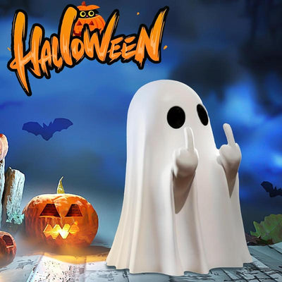 Halloween Ghost Figurine – Spooky Resin Middle Finger Ghost | Cute & Edgy Halloween Decor for Porch, Home & Parties