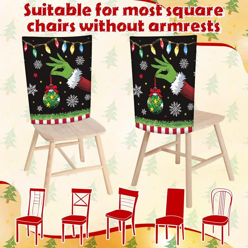 6 Pcs Christmas Chair Covers Christmas Themed Chair Back Covers Designed with Santa Clause Snowman Christmas Tree Elk Snowflake Nativity Patterns, Christmas Gifts, Festive Holiday Chair Protector for Home Dining Room Living Room Bedroom Decorations