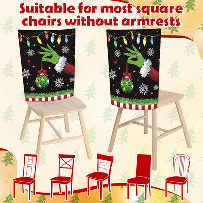 6 Pcs Christmas Chair Covers Christmas Themed Chair Back Covers Designed with Santa Clause Snowman Christmas Tree Elk Snowflake Nativity Patterns, Christmas Gifts, Festive Holiday Chair Protector for Home Dining Room Living Room Bedroom Decorations